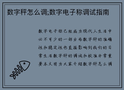 数字秤怎么调;数字电子称调试指南